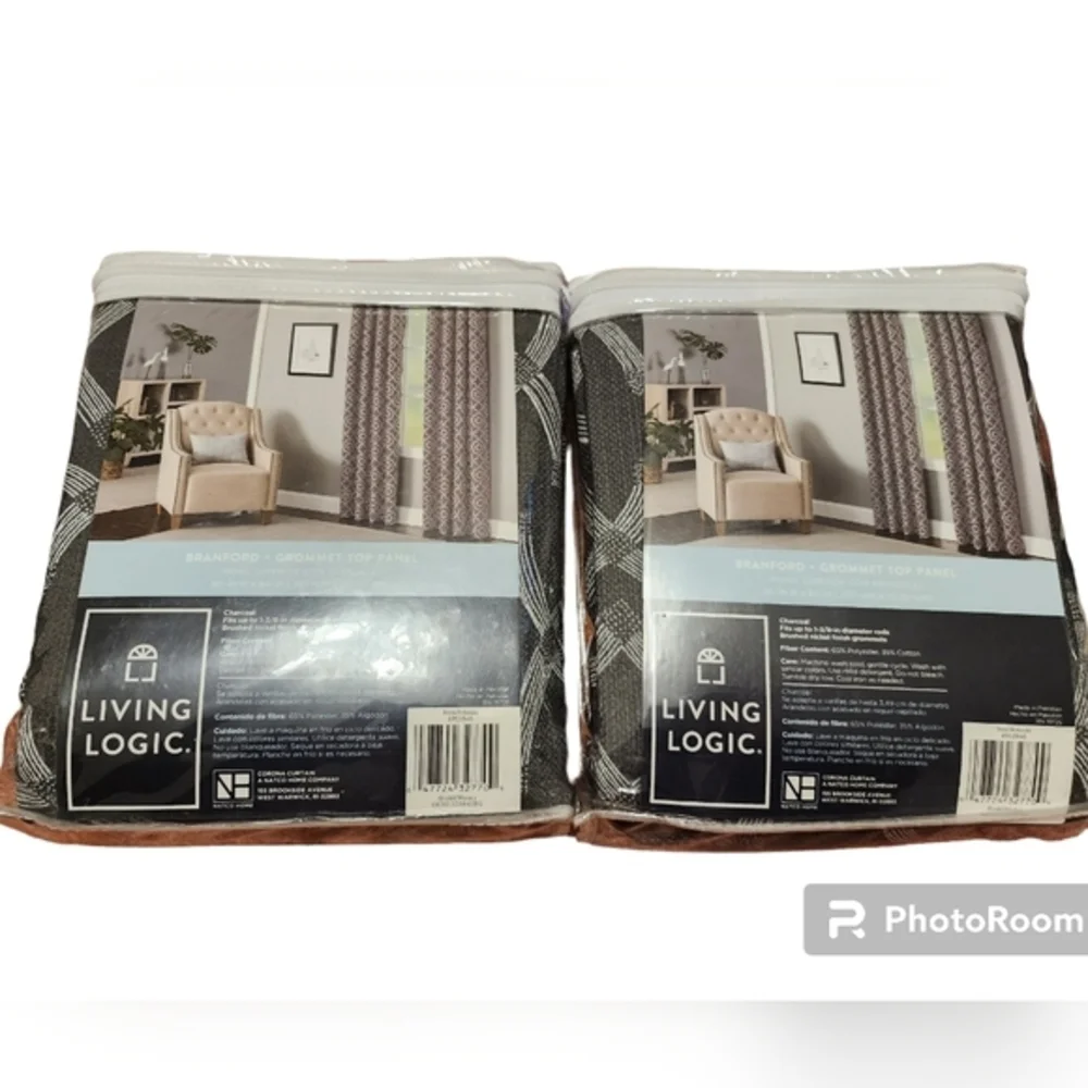 Living‎ logic set of charcoal Branford curtains